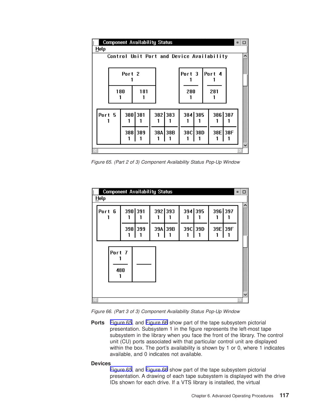 IBM Magstar 3494 manual Devices, Part 2 of 3 Component Availability Status Pop-Up Window 