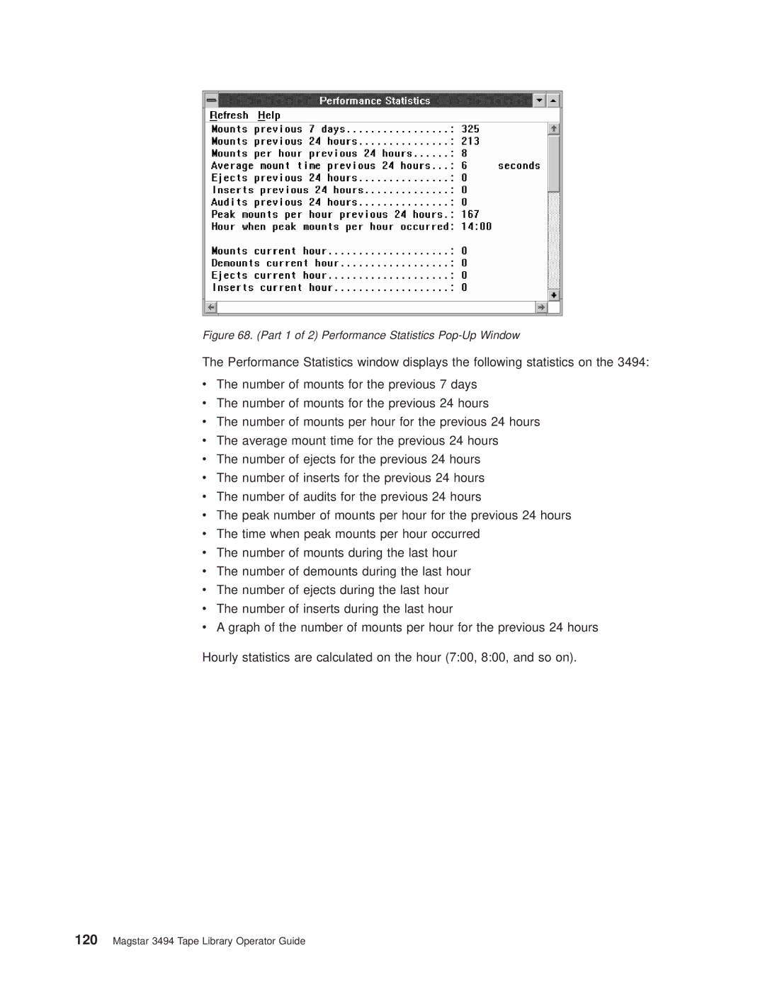 IBM Magstar 3494 manual Part 1 of 2 Performance Statistics Pop-Up Window 