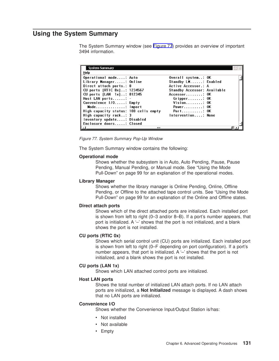 IBM Magstar 3494 manual Using the System Summary 