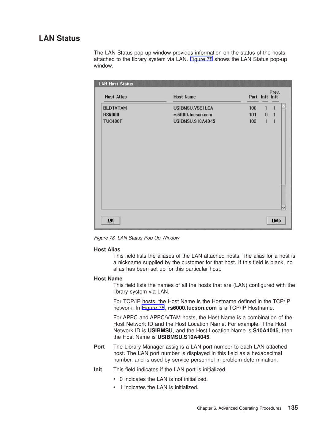 IBM Magstar 3494 manual LAN Status, Host Alias, Host Name 