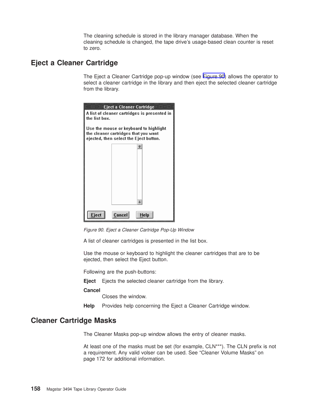 IBM Magstar 3494 manual Eject a Cleaner Cartridge, Cleaner Cartridge Masks 