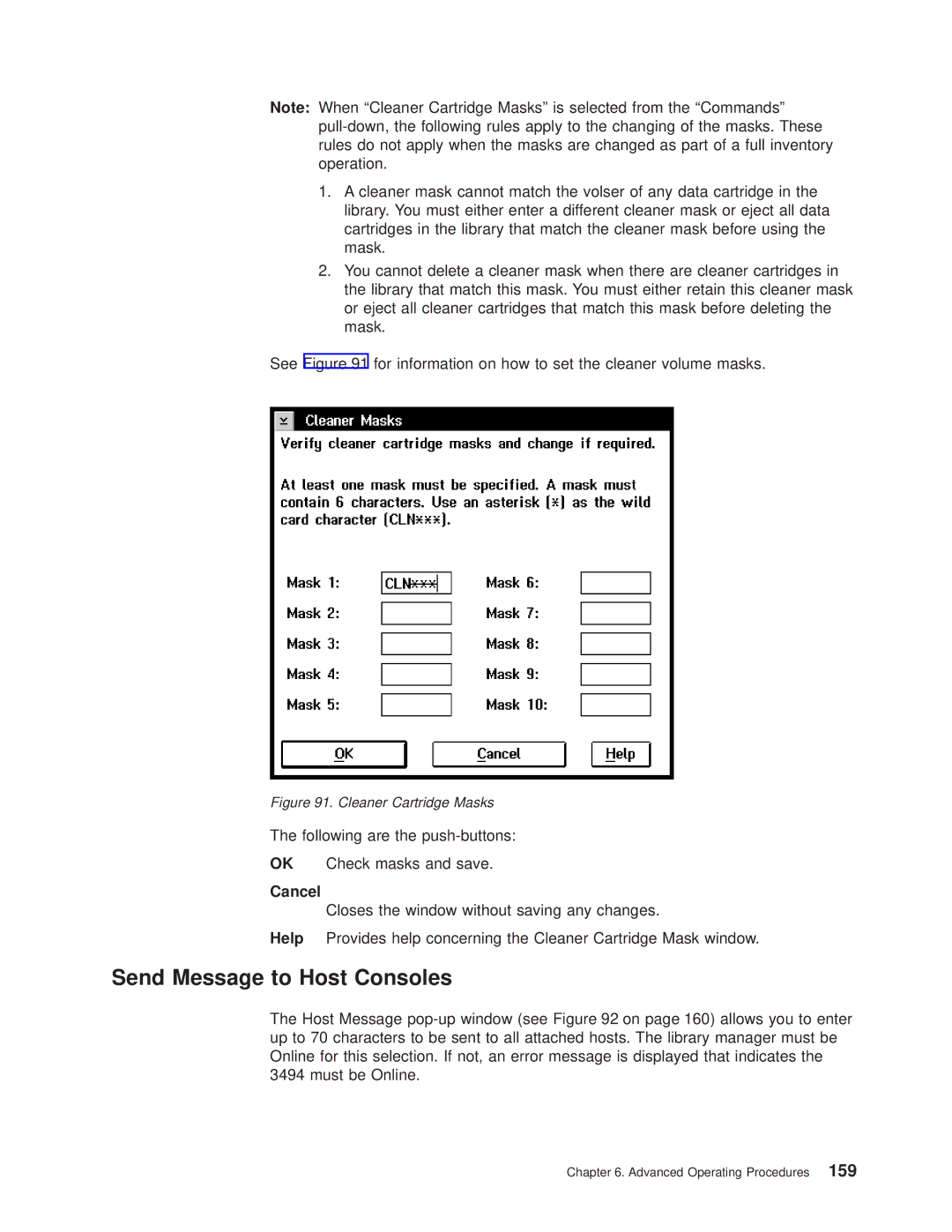 IBM Magstar 3494 manual Send Message to Host Consoles, Cleaner Cartridge Masks 