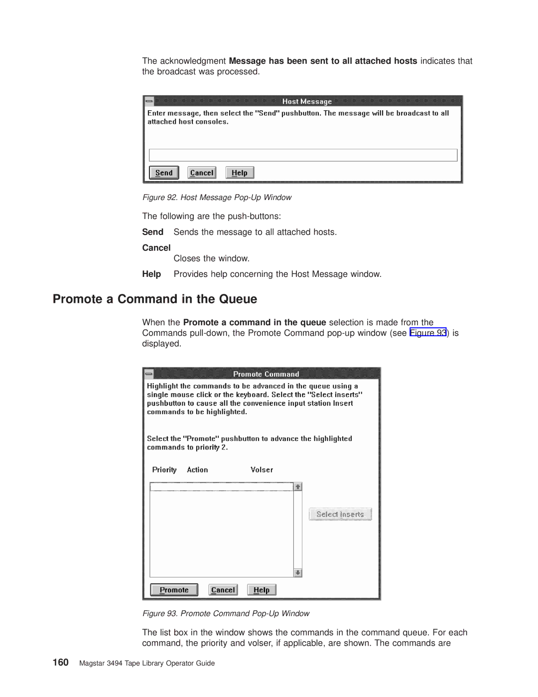 IBM Magstar 3494 manual Promote a Command in the Queue, Host Message Pop-Up Window 