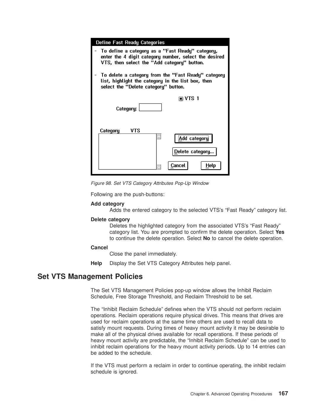 IBM Magstar 3494 manual Set VTS Management Policies, Add category, Delete category 