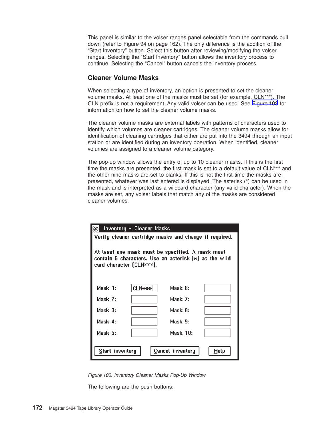 IBM Magstar 3494 manual Cleaner Volume Masks, Inventory Cleaner Masks Pop-Up Window 