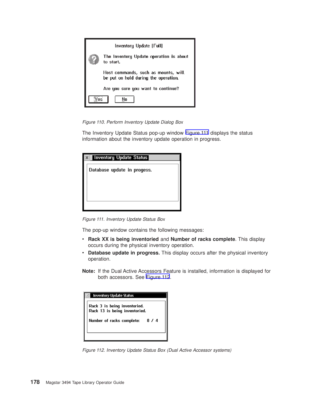 IBM Magstar 3494 manual Pop-up window contains the following messages 