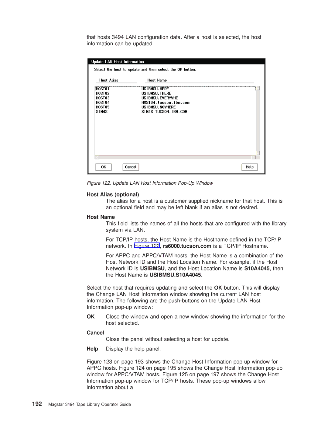 IBM Magstar 3494 manual Update LAN Host Information Pop-Up Window 