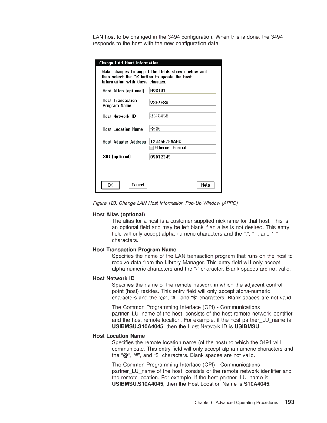 IBM Magstar 3494 manual Change LAN Host Information Pop-Up Window Appc 