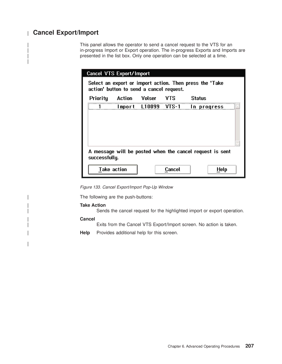 IBM Magstar 3494 manual Cancel Export/Import Pop-Up Window 