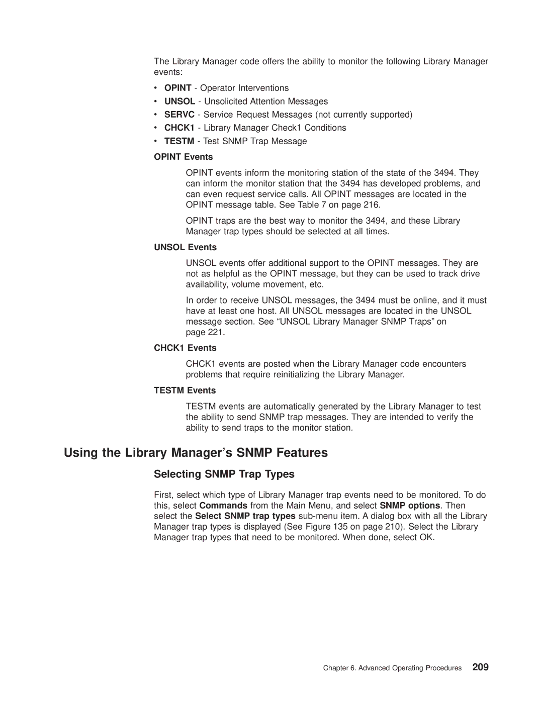 IBM Magstar 3494 manual Using the Library Managers Snmp Features, Selecting Snmp Trap Types 