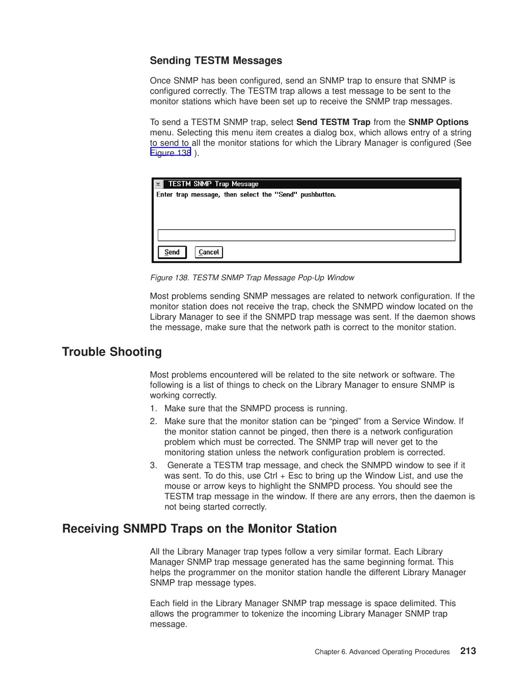 IBM Magstar 3494 manual Trouble Shooting, Receiving Snmpd Traps on the Monitor Station, Sending Testm Messages 