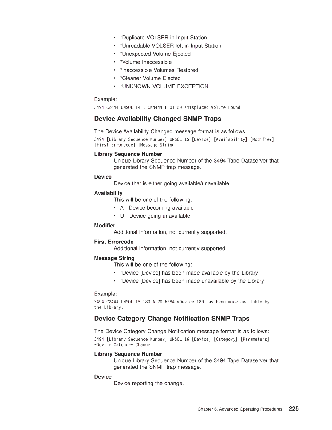 IBM Magstar 3494 manual Device Availability Changed Snmp Traps, Device Category Change Notication Snmp Traps 