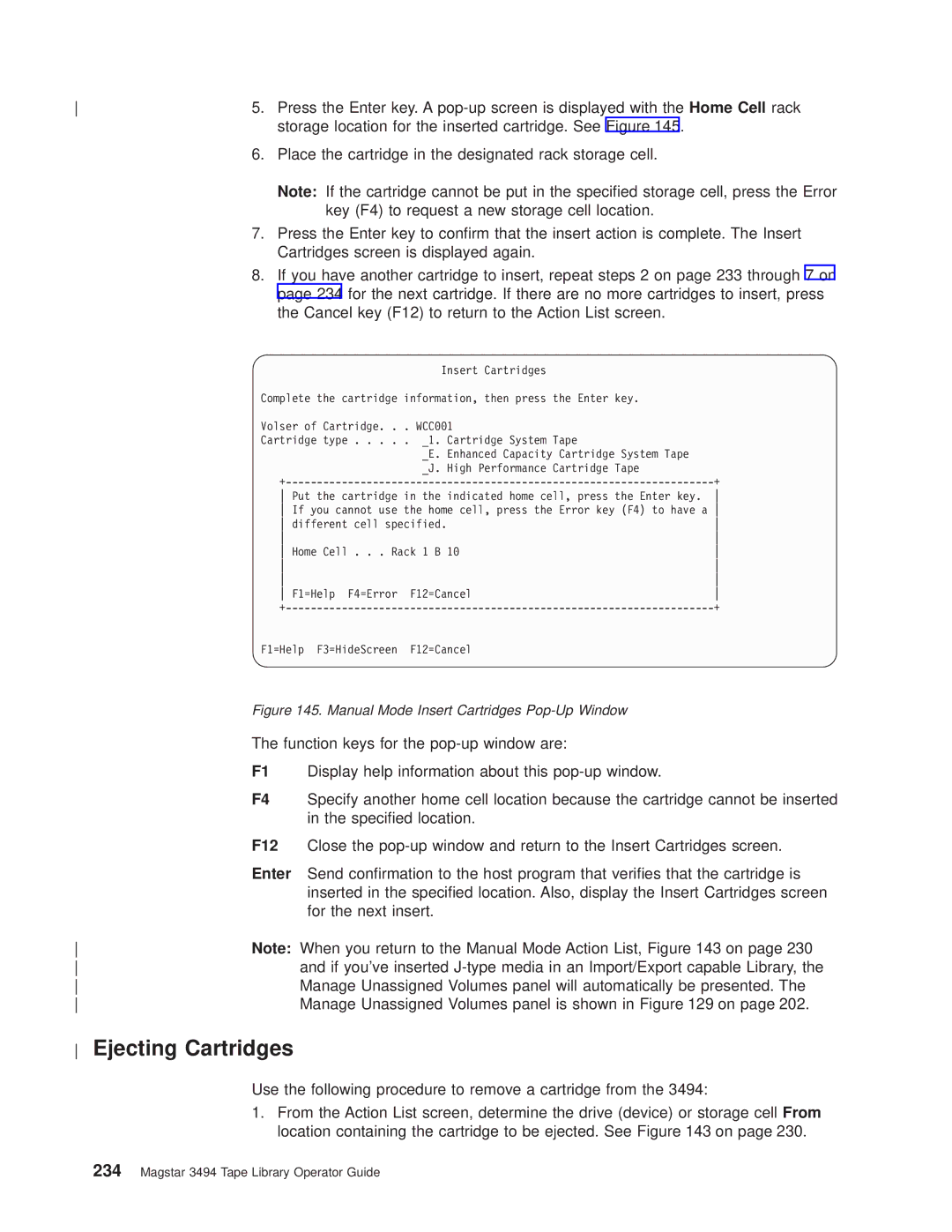 IBM Magstar 3494 manual Ejecting Cartridges 