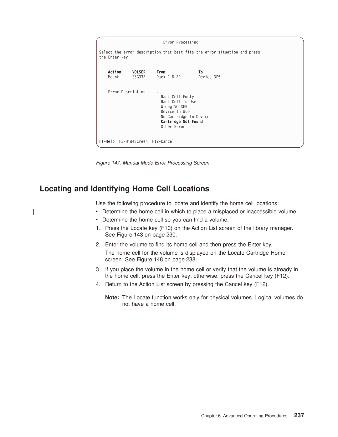 IBM Magstar 3494 manual Locating and Identifying Home Cell Locations, Volser 