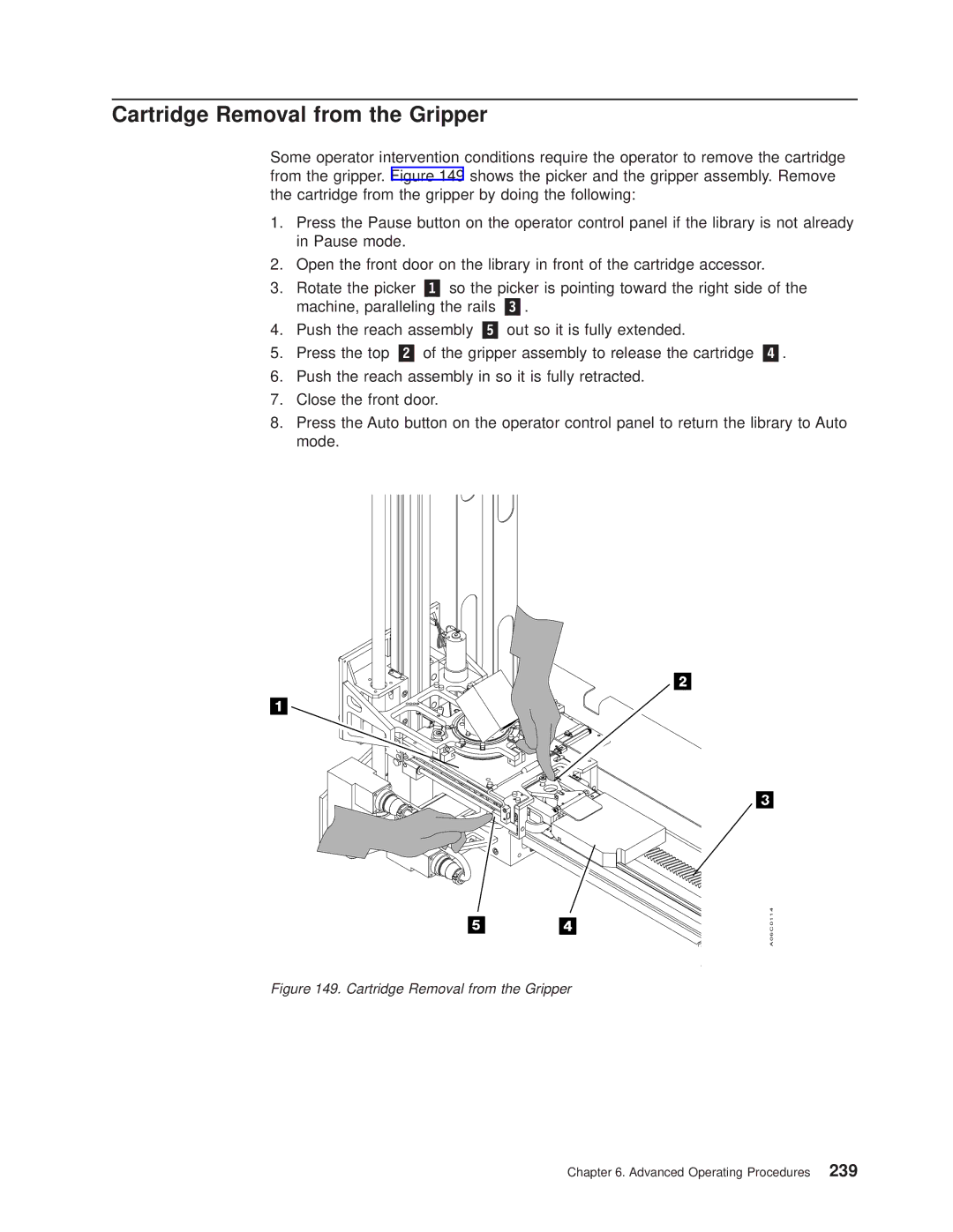 IBM Magstar 3494 manual Cartridge Removal from the Gripper 