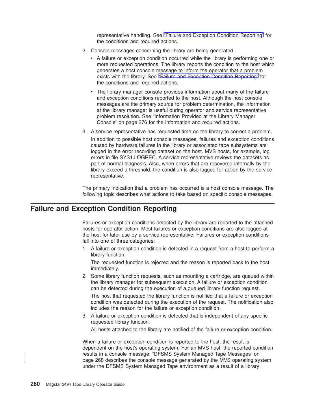 IBM Magstar 3494 manual Failure and Exception Condition Reporting 