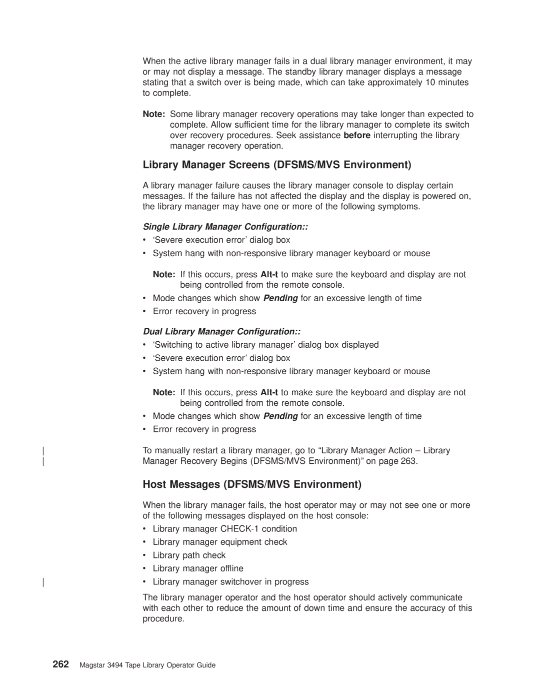 IBM Magstar 3494 manual Library Manager Screens DFSMS/MVS Environment, Host Messages DFSMS/MVS Environment 