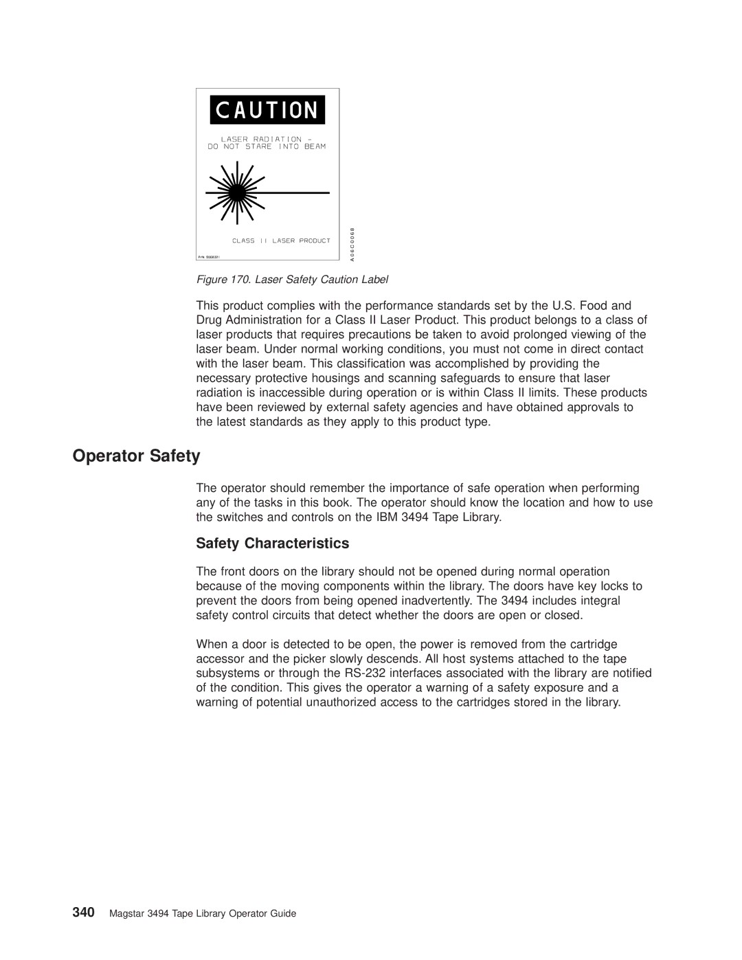 IBM Magstar 3494 manual Operator Safety, Safety Characteristics 