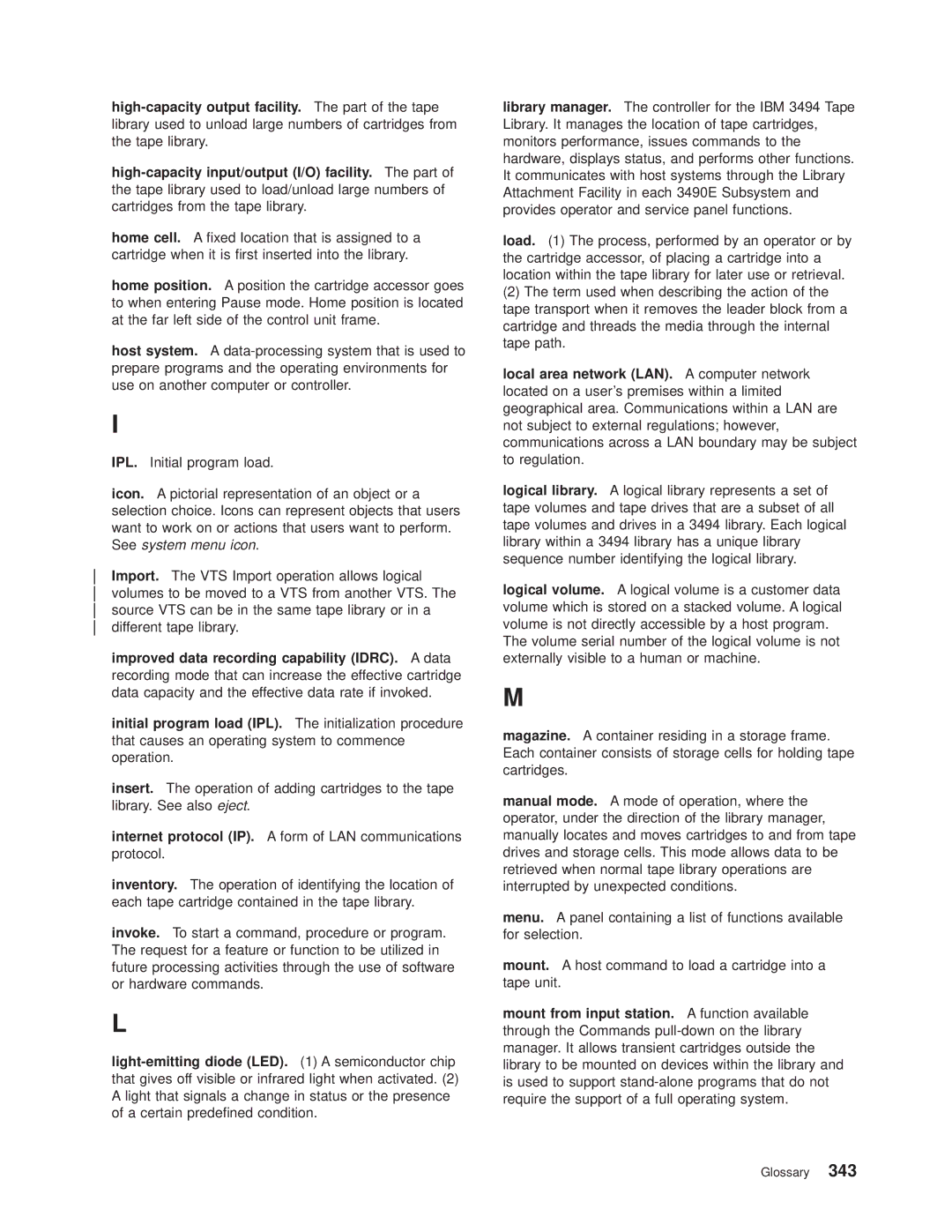 IBM Magstar 3494 manual Glossary 