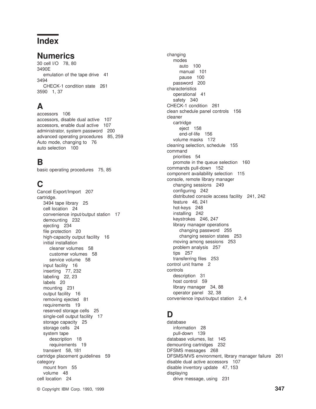 IBM Magstar 3494 manual Index Numerics 