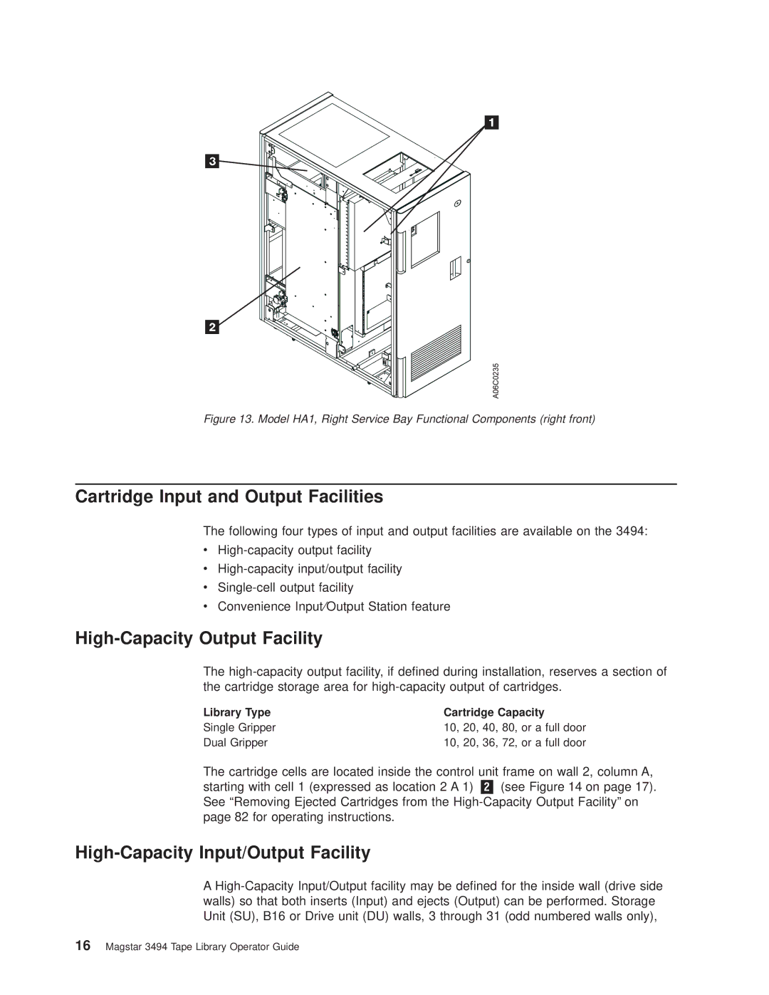 IBM Magstar 3494 Cartridge Input and Output Facilities, High-Capacity Output Facility, High-Capacity Input/Output Facility 