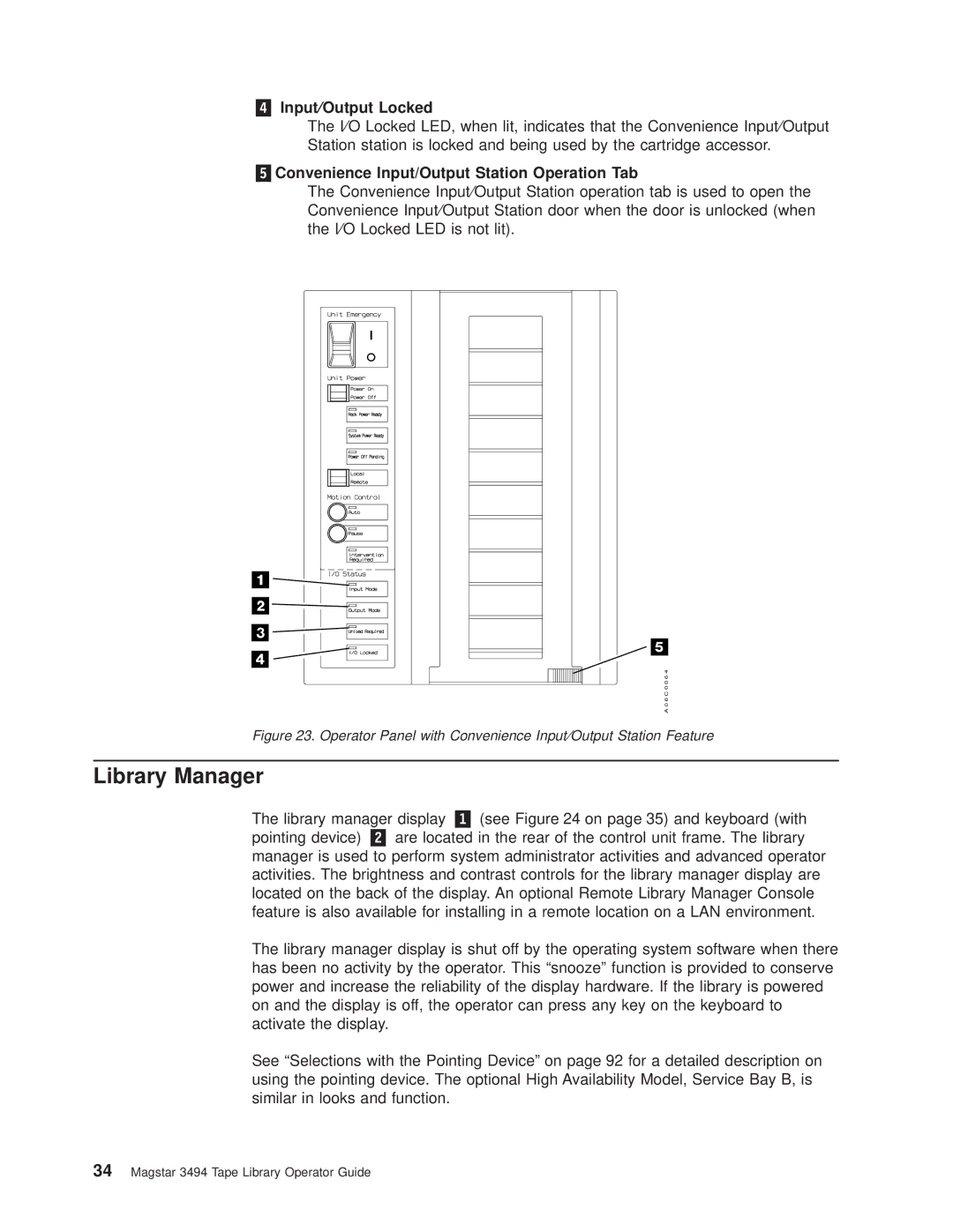 IBM Magstar 3494 manual „4… Input¤Output Locked, „5…Convenience Input/Output Station Operation Tab 