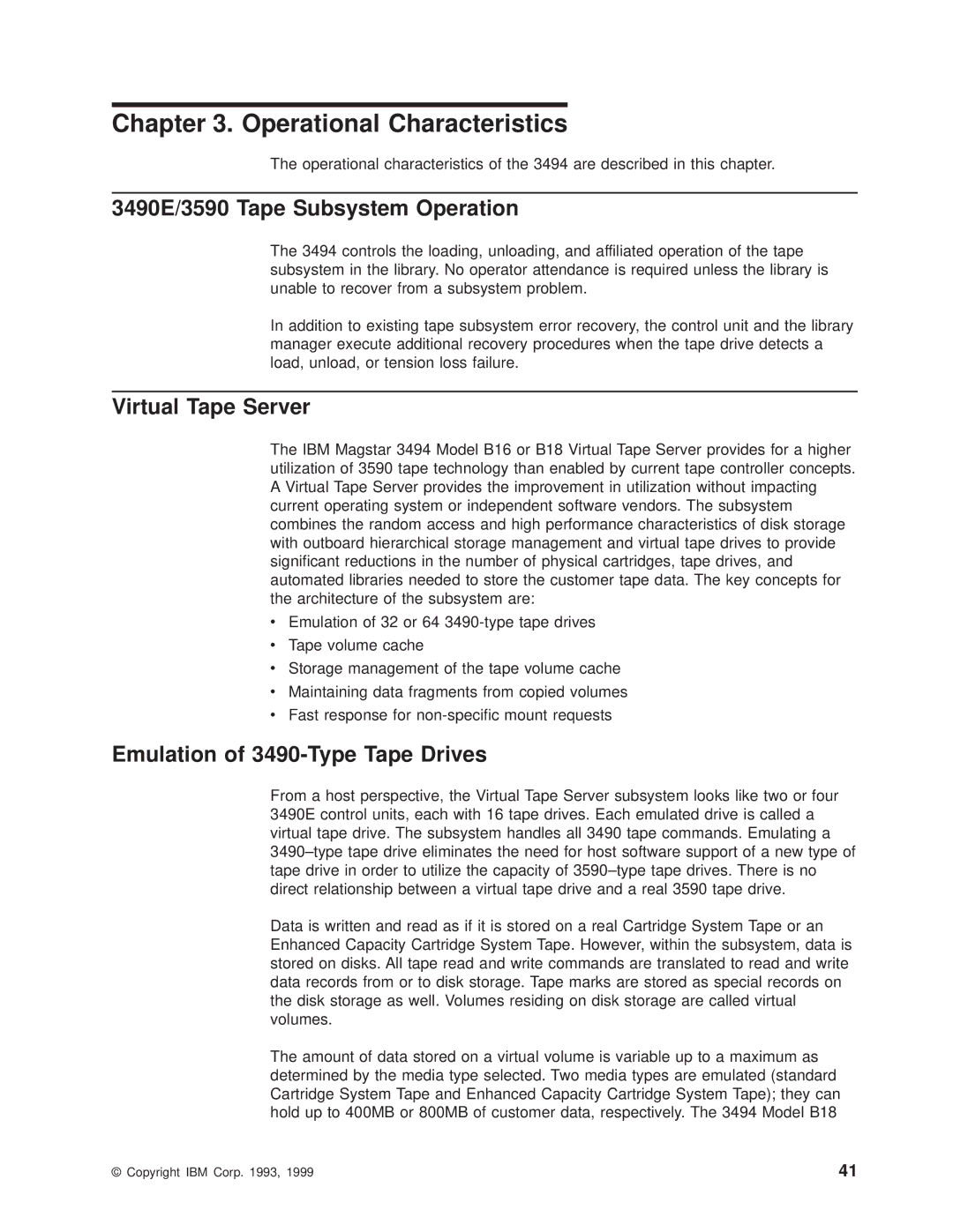 IBM Magstar 3494 manual 3490E/3590 Tape Subsystem Operation, Virtual Tape Server, Emulation of 3490-Type Tape Drives 