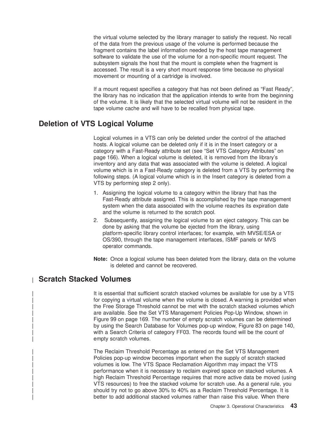 IBM Magstar 3494 manual Deletion of VTS Logical Volume, Scratch Stacked Volumes 