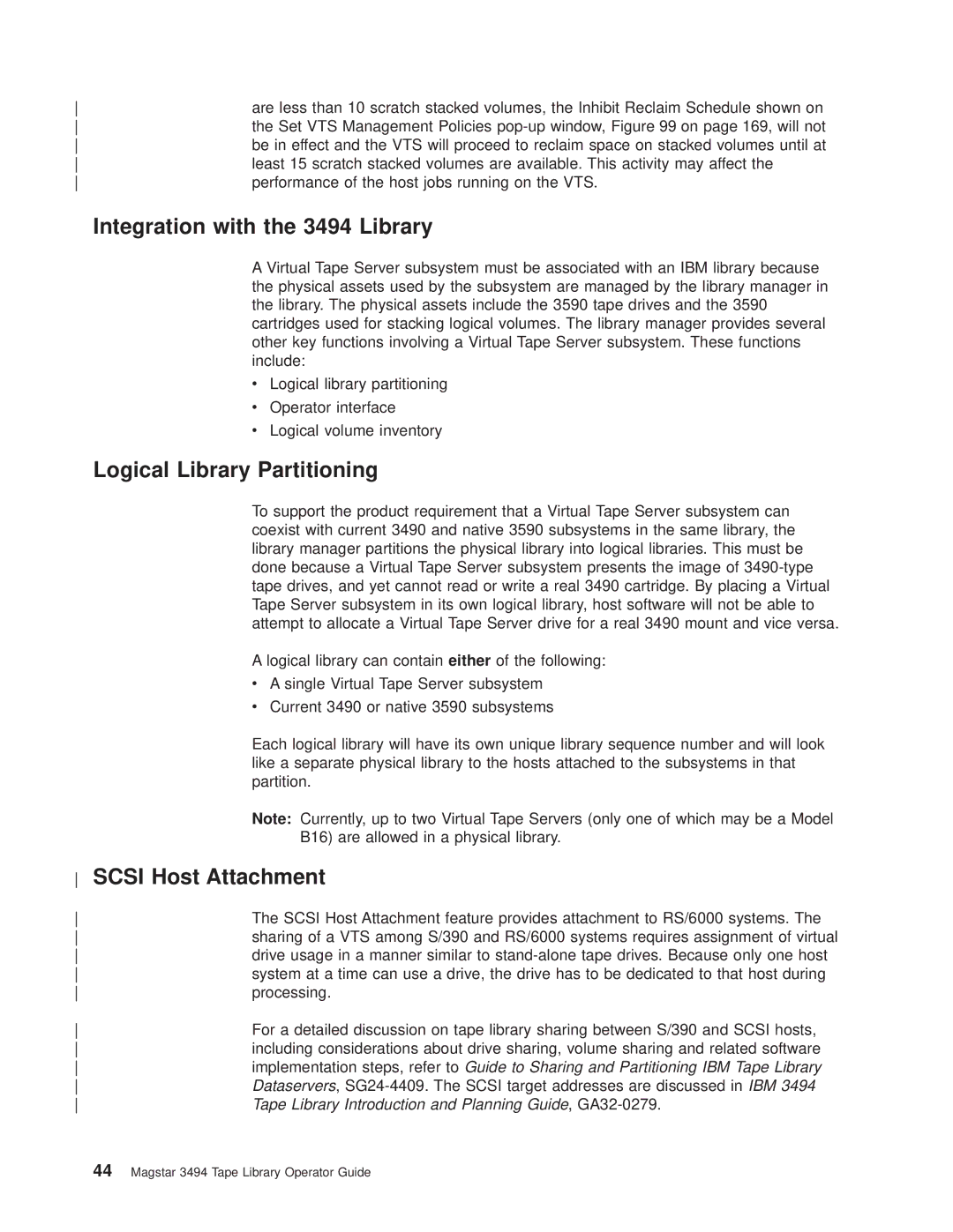 IBM Magstar 3494 manual Integration with the 3494 Library, Logical Library Partitioning, Scsi Host Attachment 