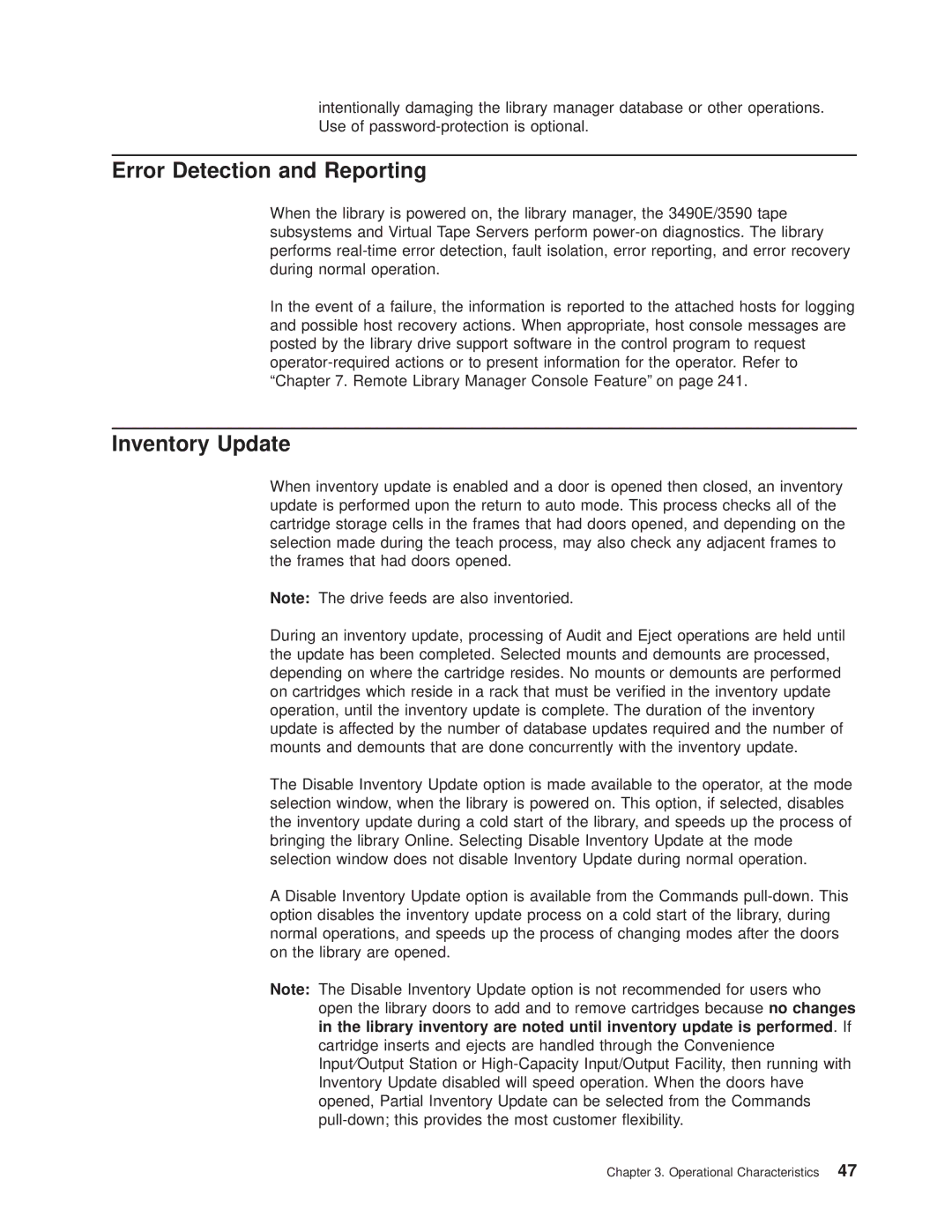 IBM Magstar 3494 manual Error Detection and Reporting, Inventory Update 