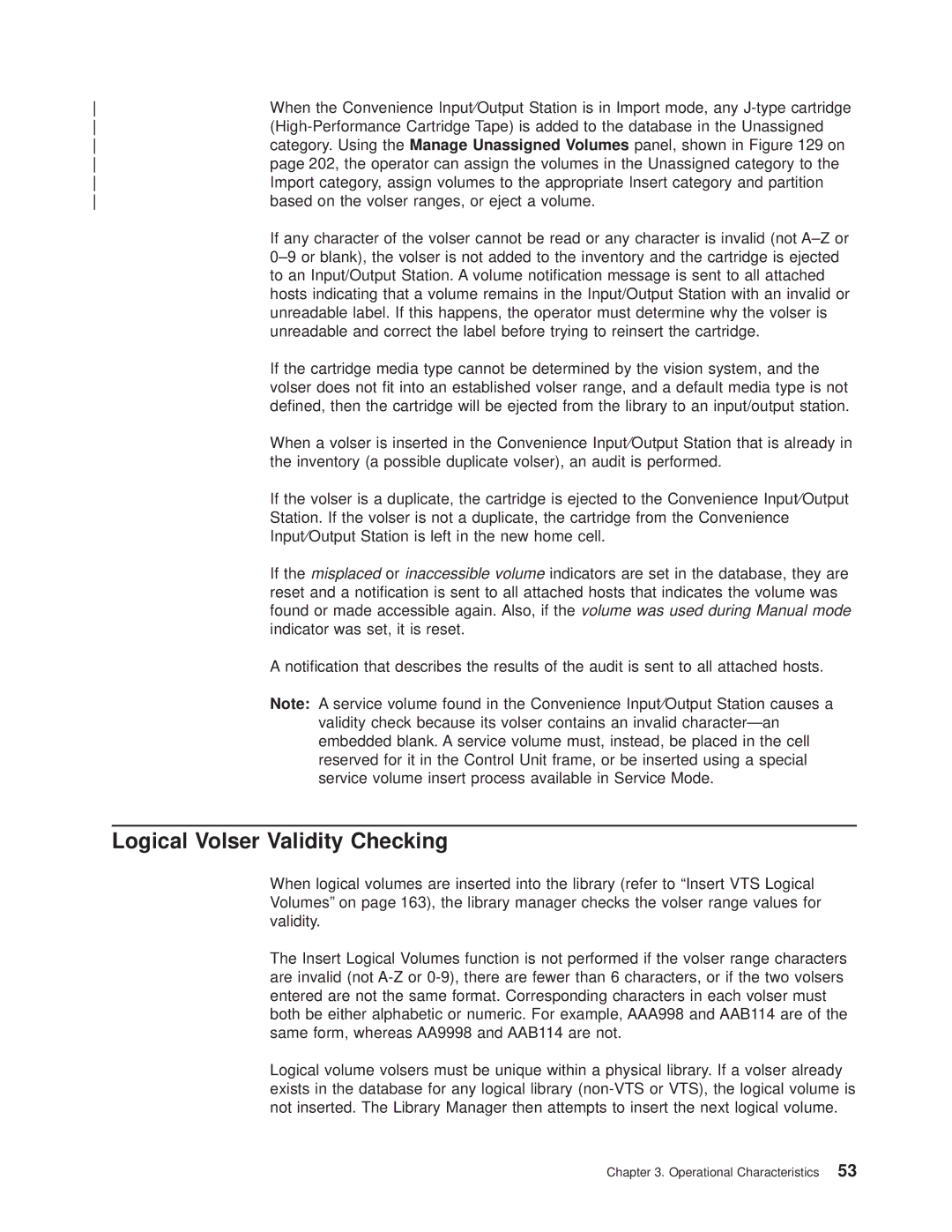 IBM Magstar 3494 manual Logical Volser Validity Checking 