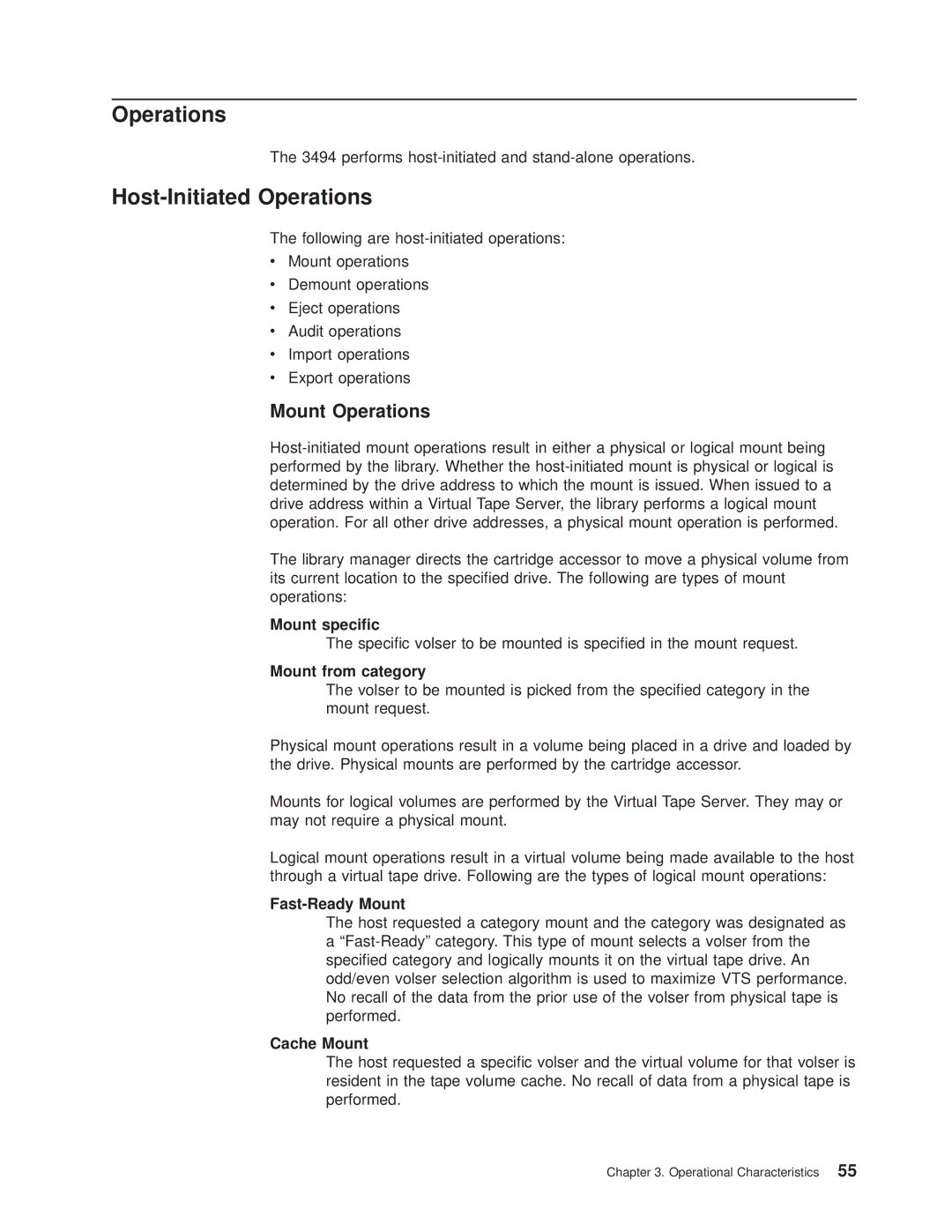 IBM Magstar 3494 manual Host-Initiated Operations, Mount Operations 