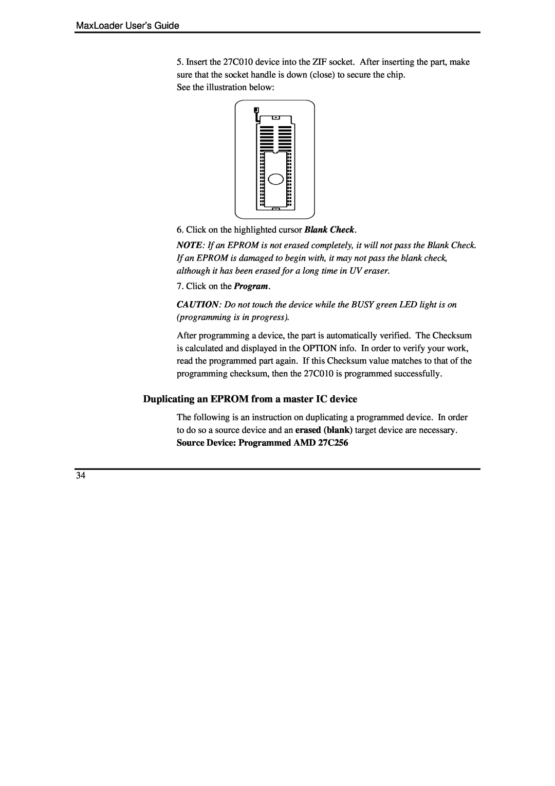 IBM MaxLoader manual Duplicating an EPROM from a master IC device, Source Device Programmed AMD 27C256 