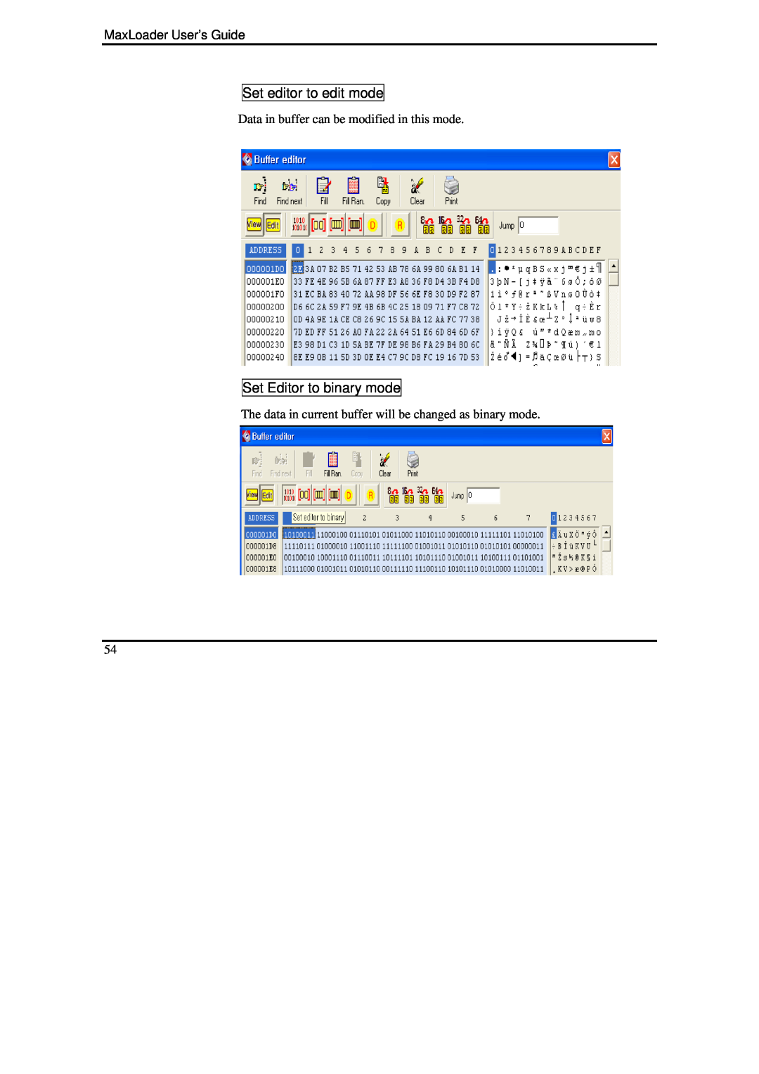 IBM manual Set editor to edit mode, Set Editor to binary mode, MaxLoader User’s Guide 