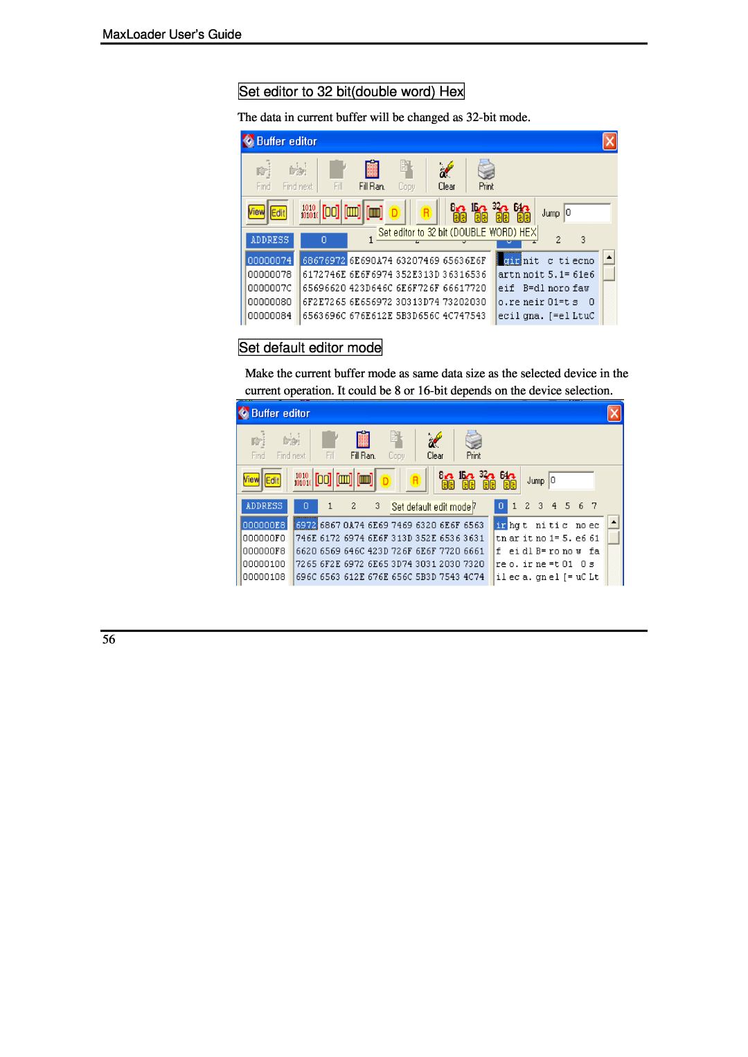 IBM manual Set editor to 32 bitdouble word Hex, Set default editor mode, MaxLoader User’s Guide 