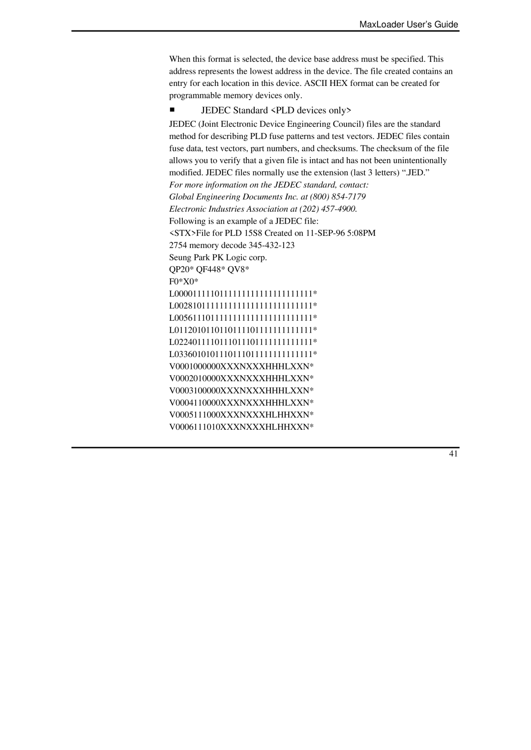 IBM MaxLoader manual ƒ Jedec Standard PLD devices only 