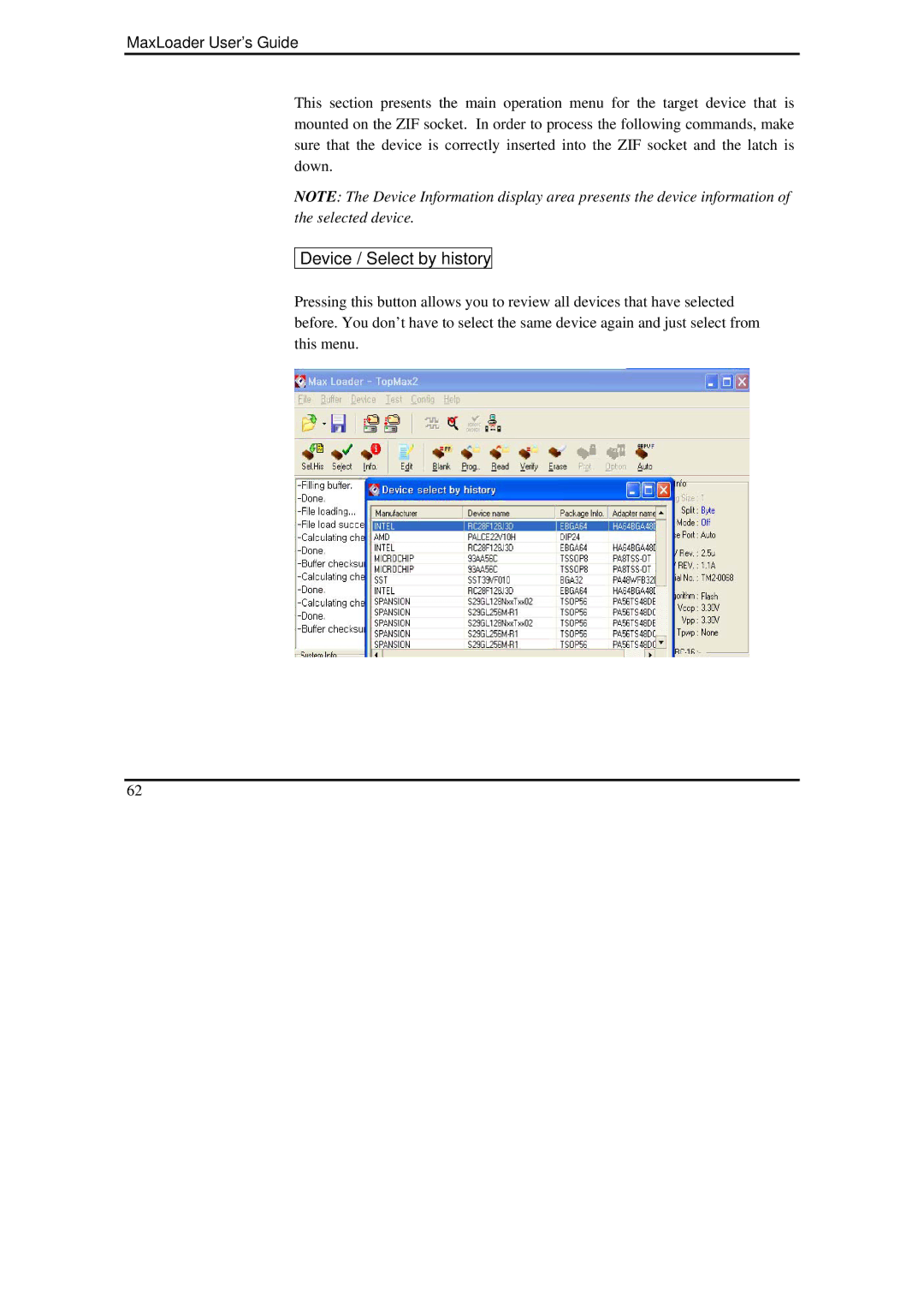 IBM MaxLoader manual Device / Select by history 