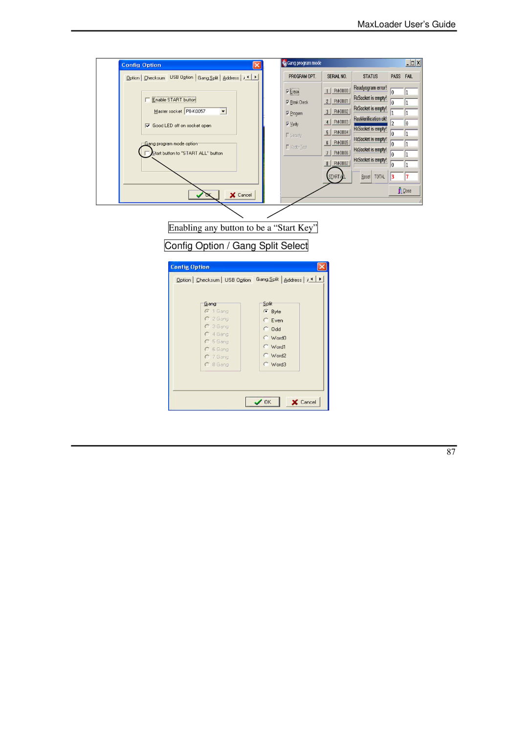 IBM MaxLoader manual Config Option / Gang Split Select 