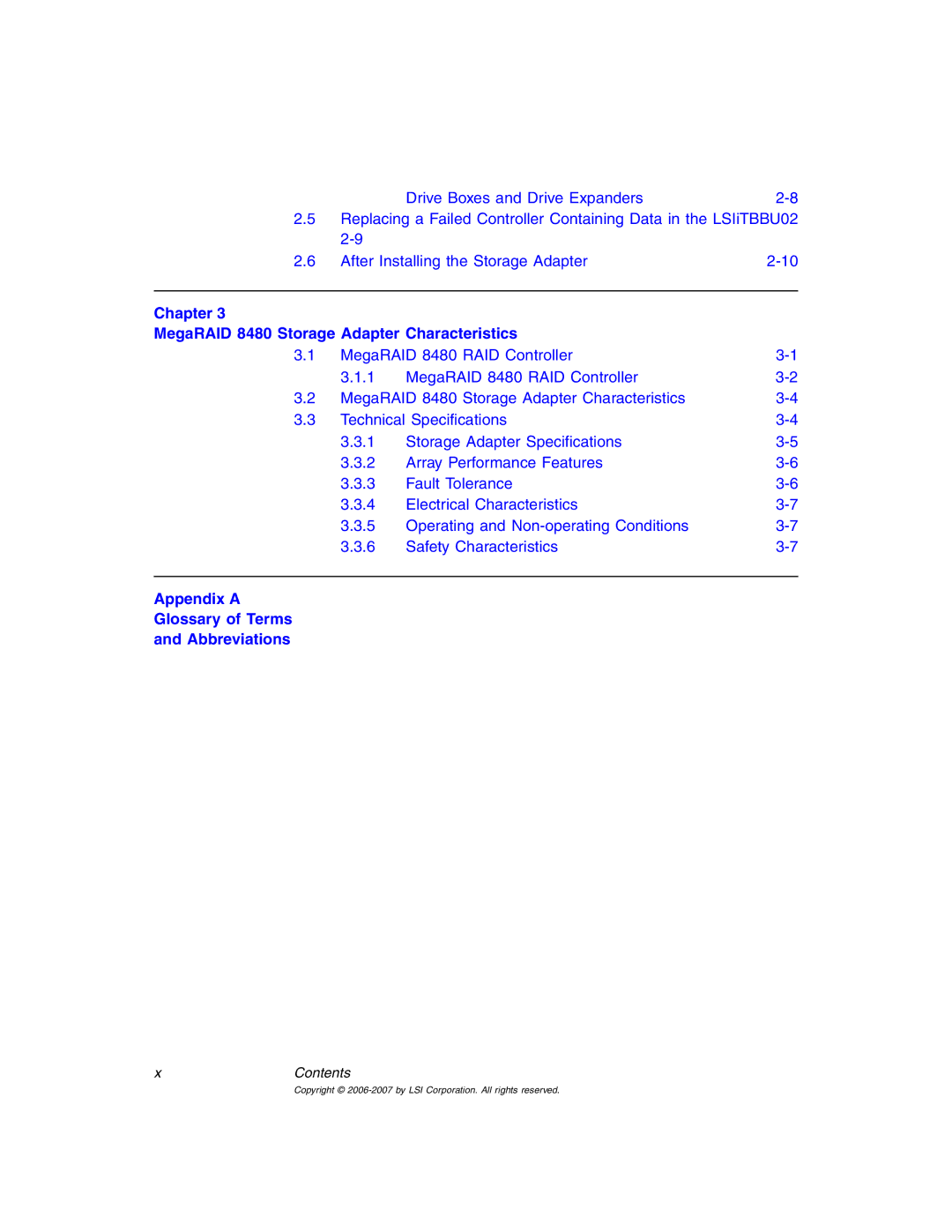 IBM manual Chapter MegaRAID 8480 Storage Adapter Characteristics 