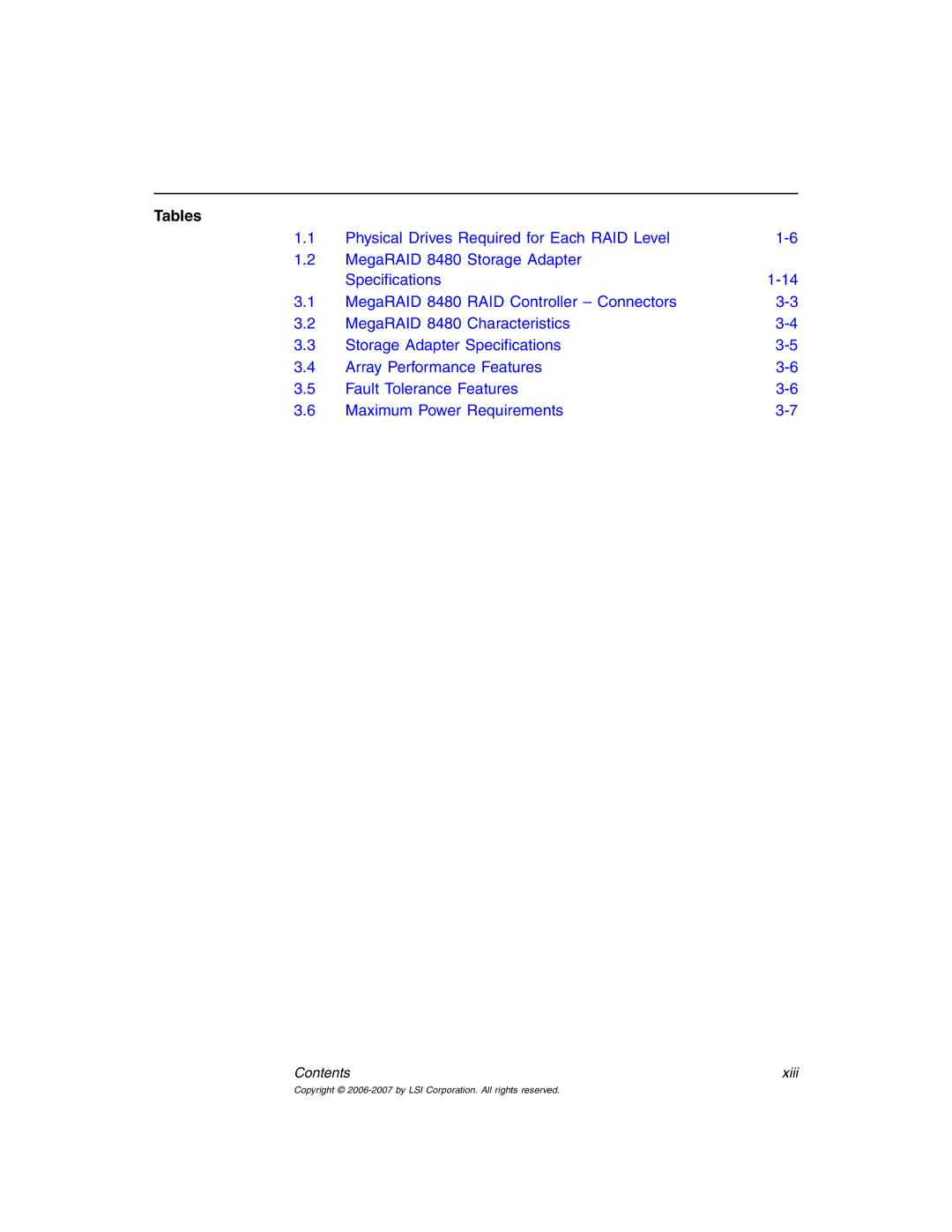 IBM MegaRAID 8480 manual Tables 