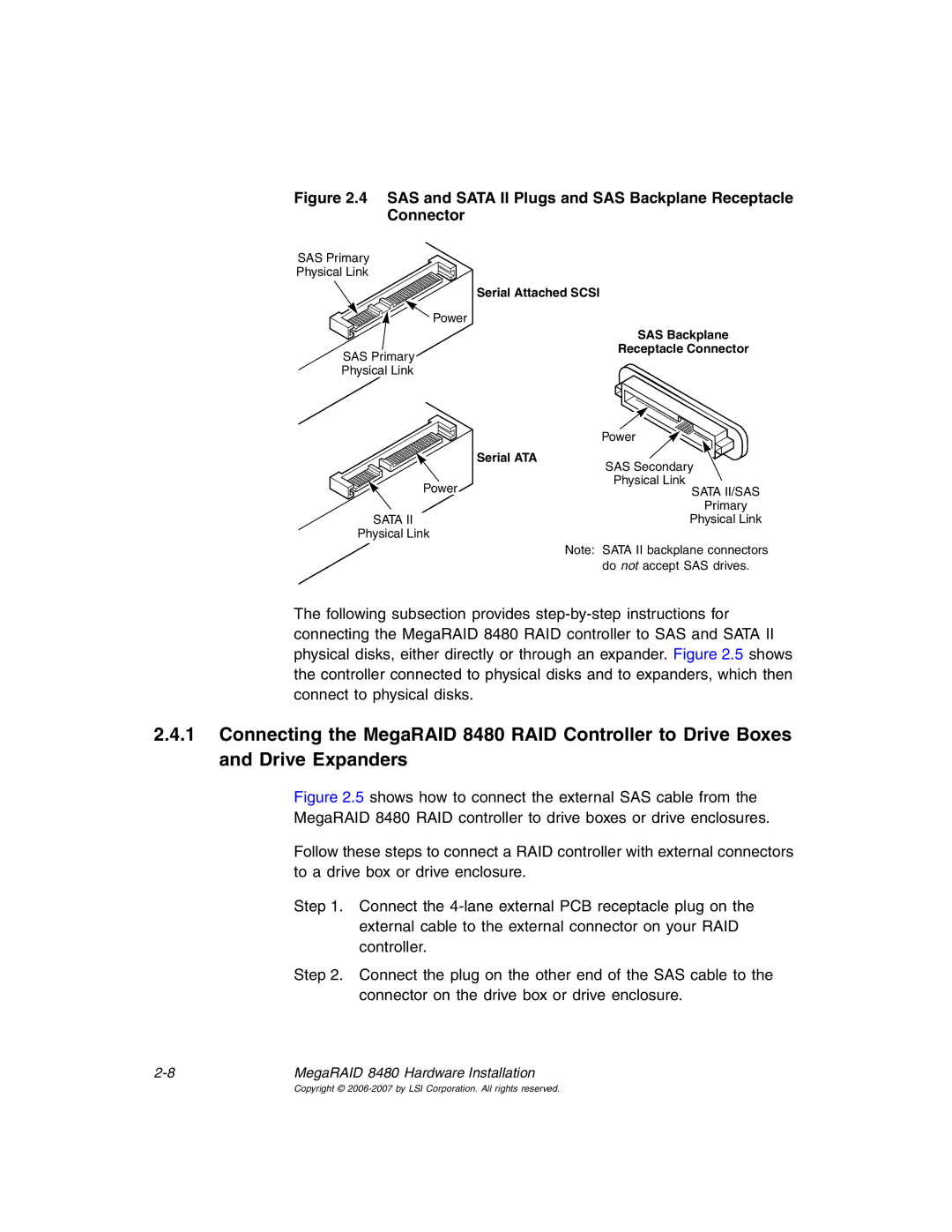 IBM MegaRAID 8480 manual SAS and Sata II Plugs and SAS Backplane Receptacle Connector 