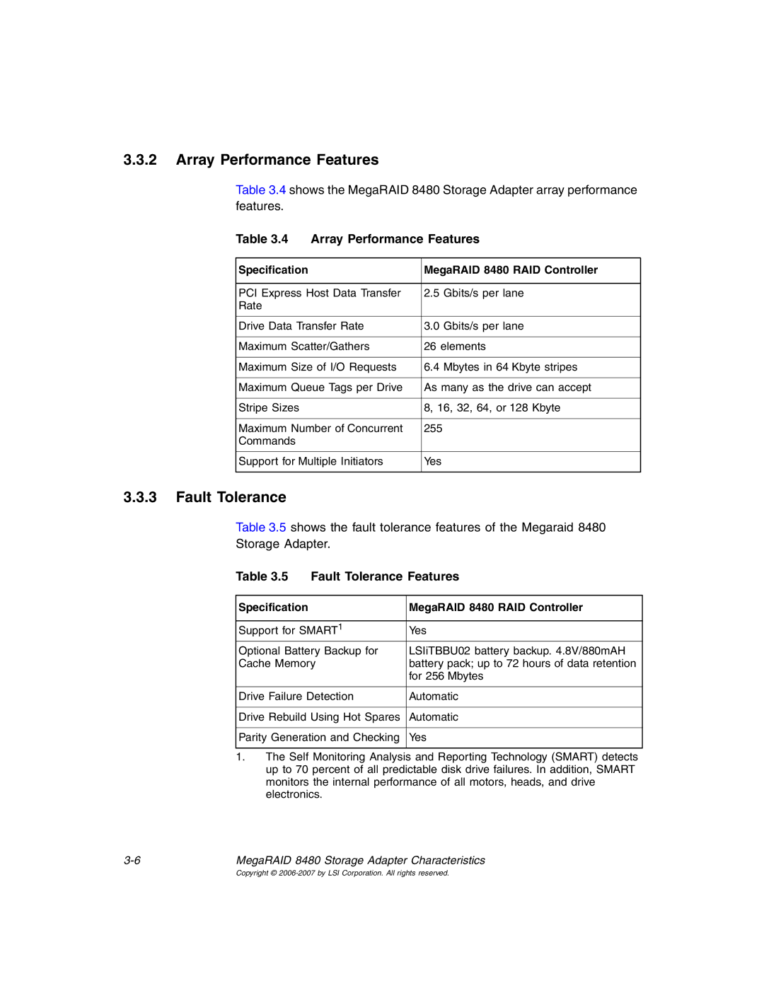 IBM MegaRAID 8480 manual Array Performance Features, Fault Tolerance Features 