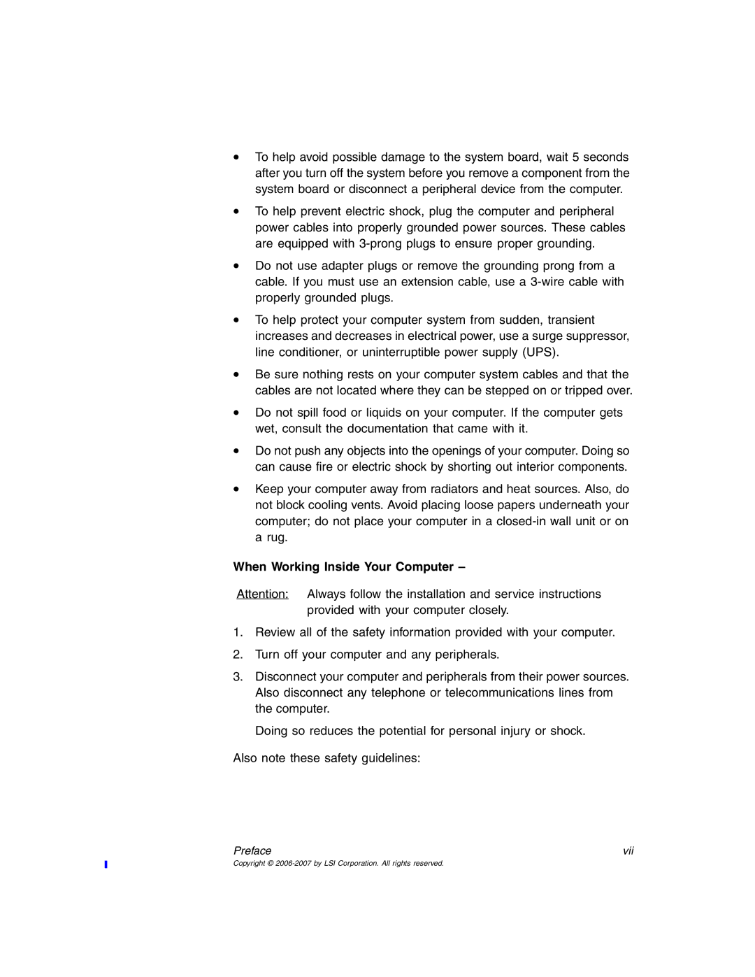 IBM MegaRAID 8480 manual When Working Inside Your Computer 