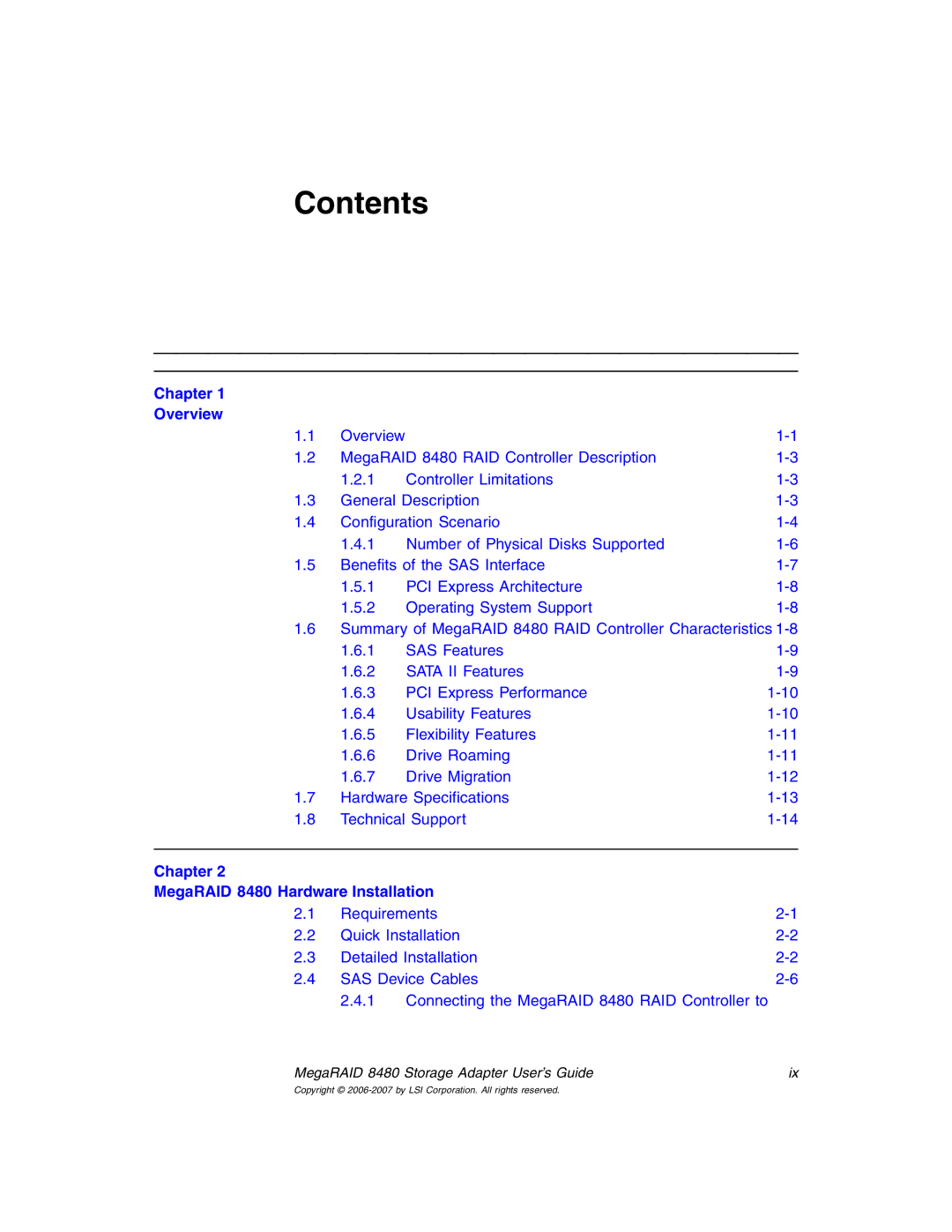 IBM MegaRAID 8480 manual Contents 