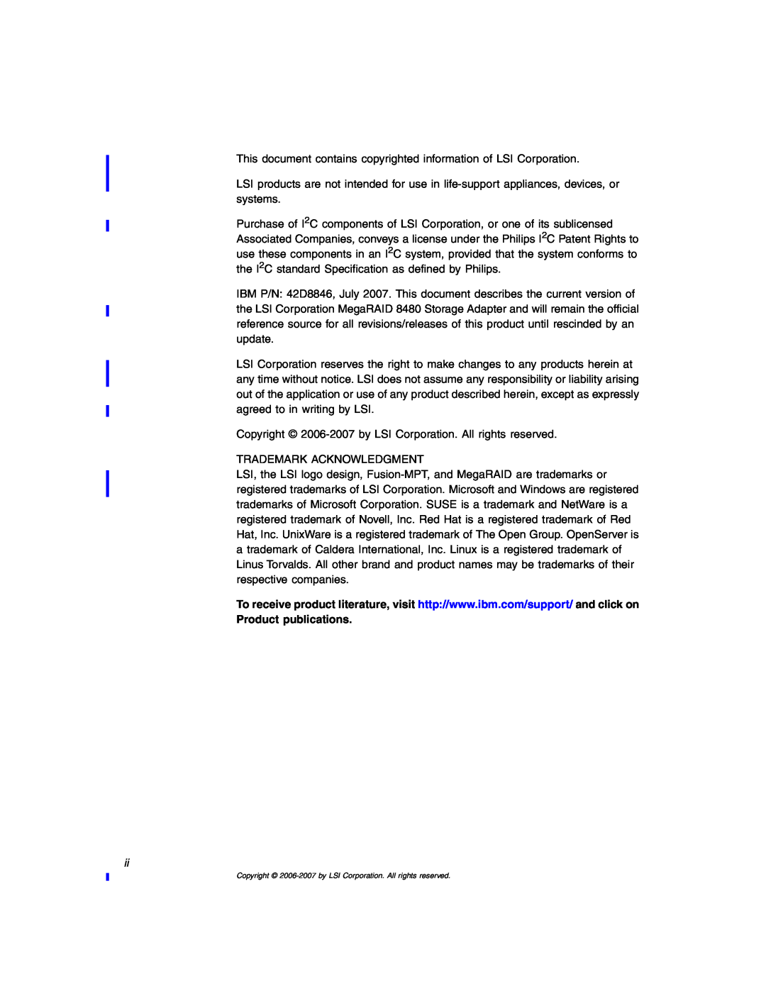 IBM MegaRAID 8480 manual This document contains copyrighted information of LSI Corporation 