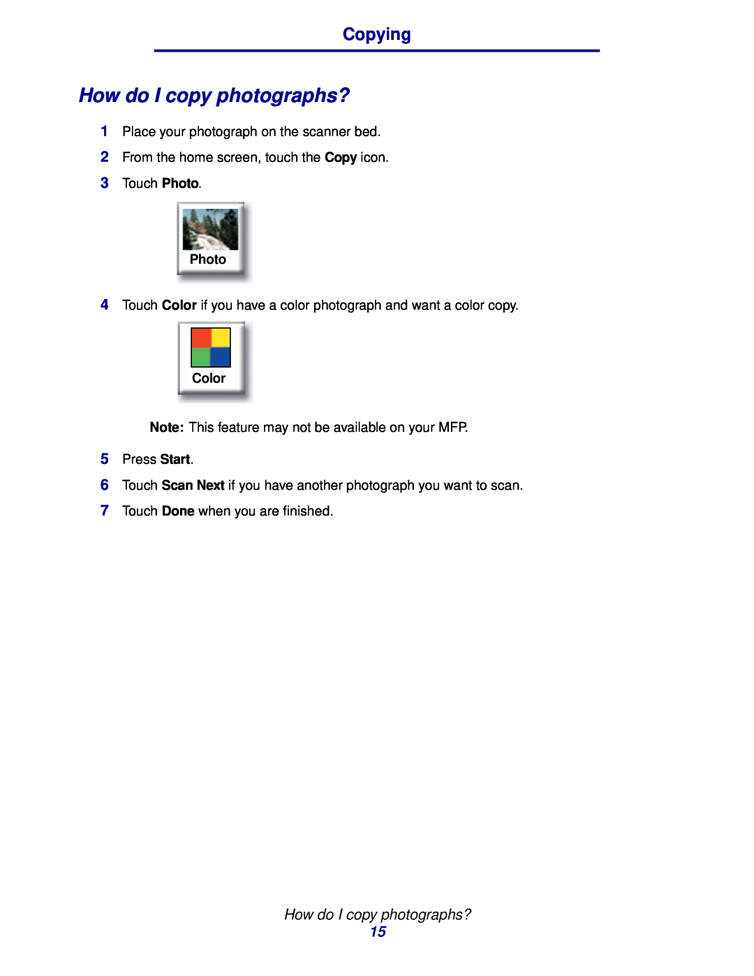 IBM MFP 30, MFP 35 manual How do I copy photographs?, Photo, Copying, Color 