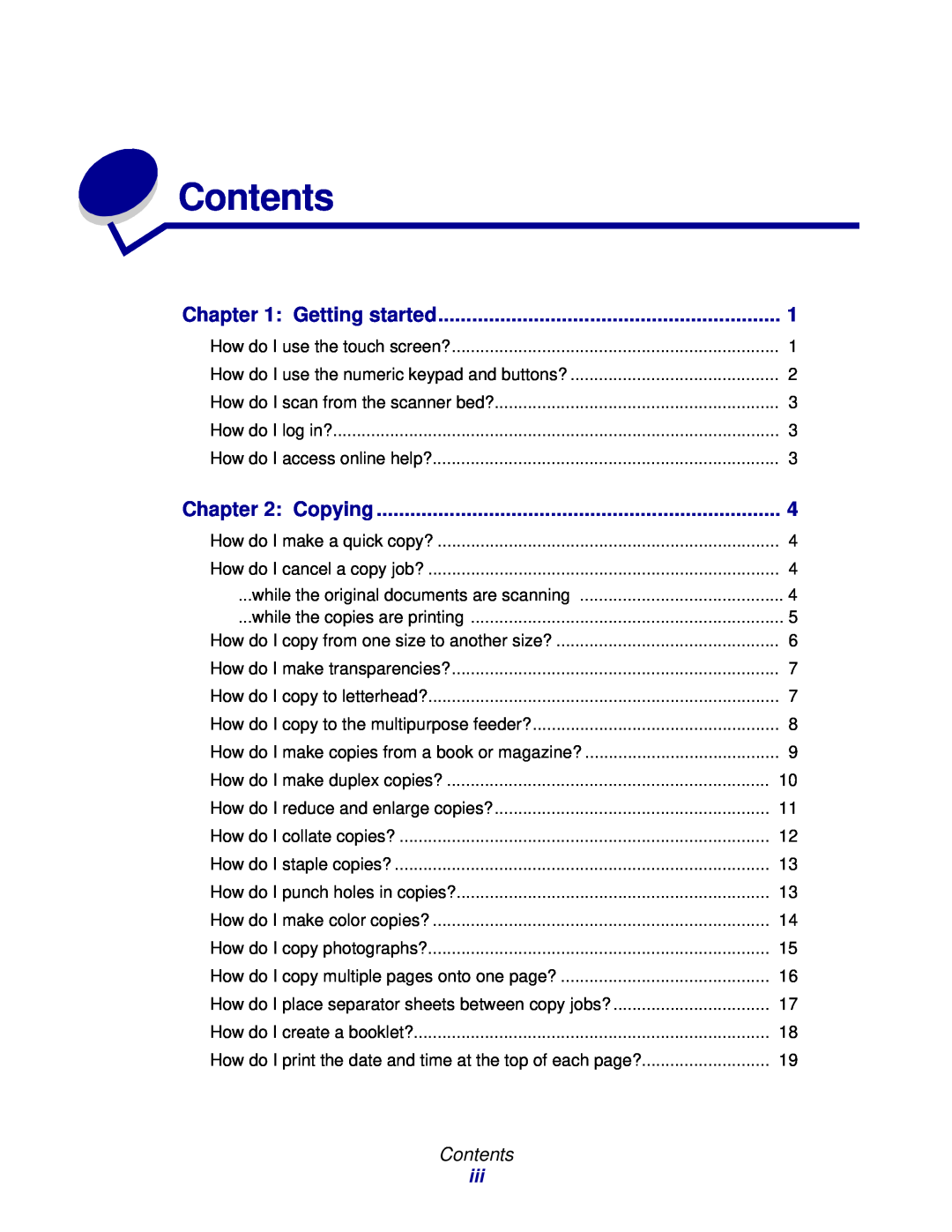 IBM MFP 35, MFP 30 manual Contents, Getting started, Copying 