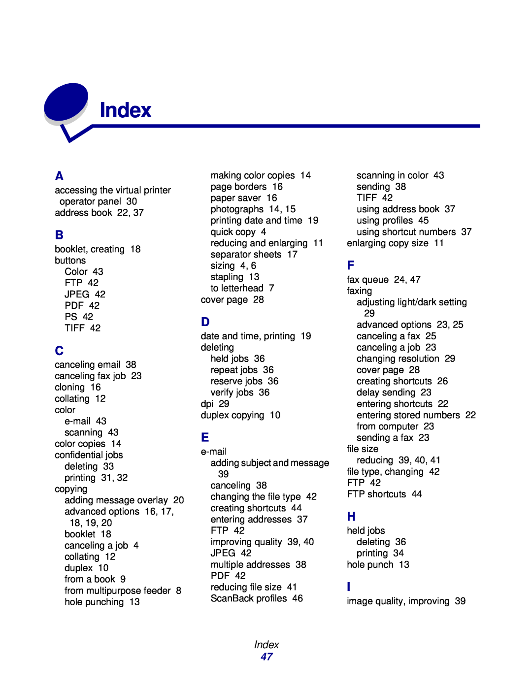 IBM MFP 30, MFP 35 manual Index 