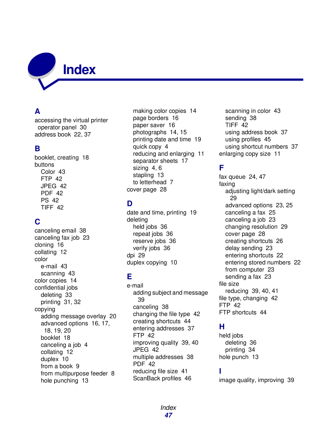 IBM MFP 30, MFP 35 manual Index 