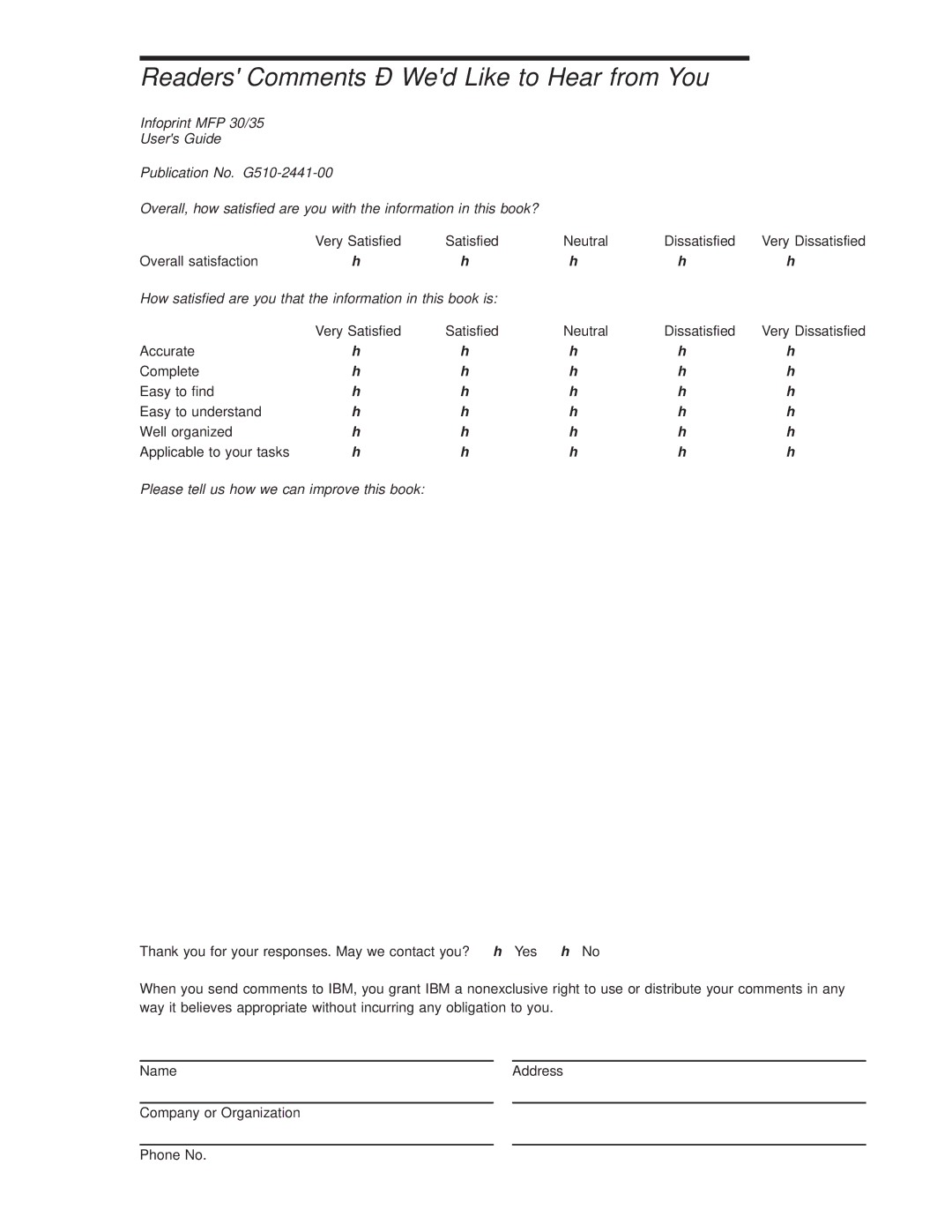 IBM MFP 35, MFP 30 manual Readers Comments Ð Wed Like to Hear from You 